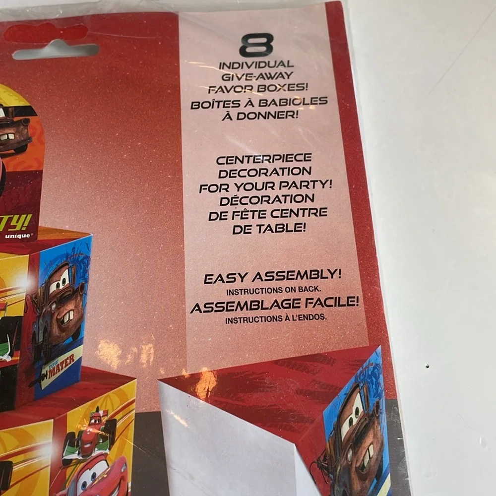 Disney CARS CENTERPIECE/FAVOR boxes 8 count- party lightning mcqueen